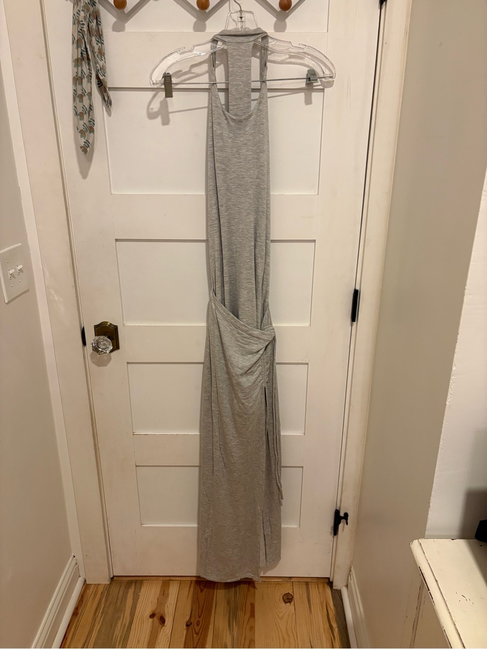 Free People Light Gray Dress T Back Ruched with Front Slit and Drawstring